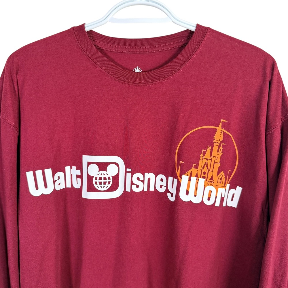 Disney Walt Disney World Long Sleeve T-Shirt Mens M Maroon Stretch Cotton Blend